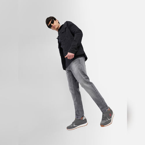 JACK&JONES Grey Low Rise Washed Tim Slim Jeans