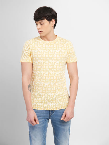 Yellow Letter Print Crew Neck T-shirt