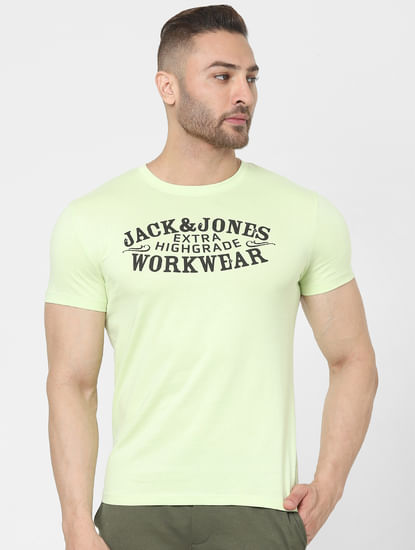 Light Green Logo Print Crew Neck T-shirt
