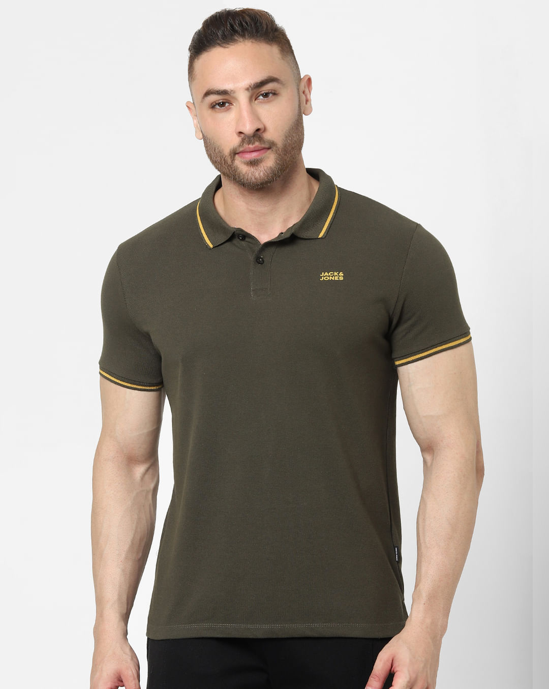 Buy Olive Green Polo Neck T-shirt for Men