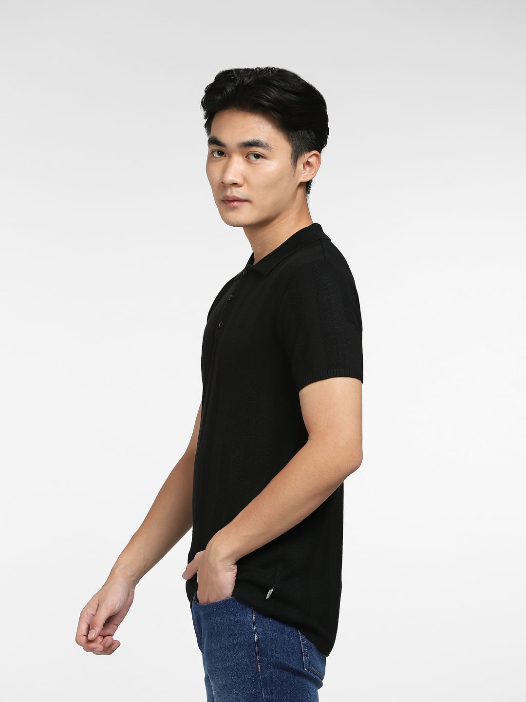 Buy Black Knit Polo Pullover for Men