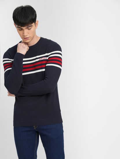 Navy Blue Printed Pullover