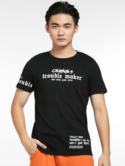 Black Typographic Print Crew Neck T-shirt