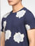 Blue Floral Print Crew Neck T-shirt_400895+5