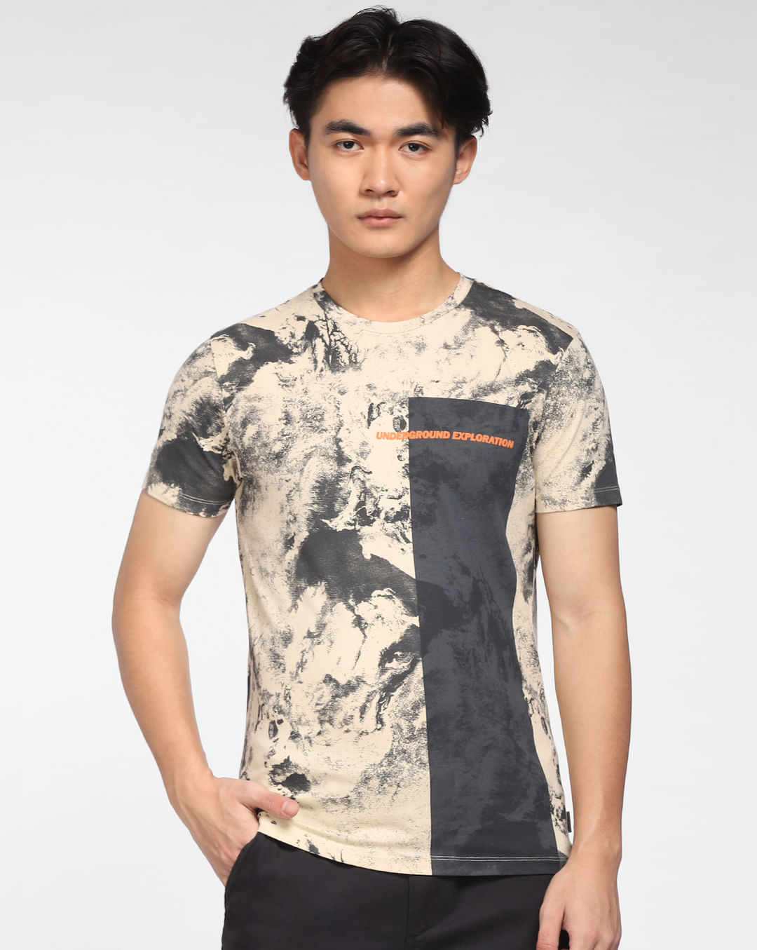 Cotton T-shirt with an all-over print - beige