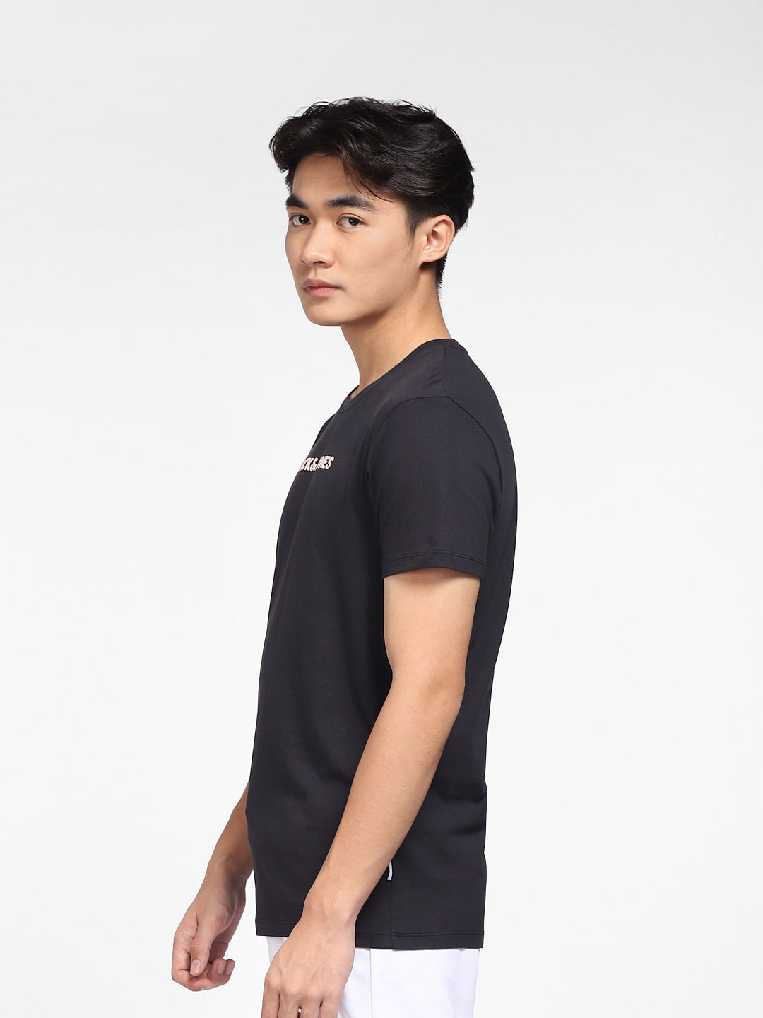 Black Logo Print Crew Neck T-shirt|230321201