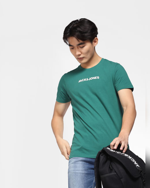 Green Logo Print Crew Neck T-shirt