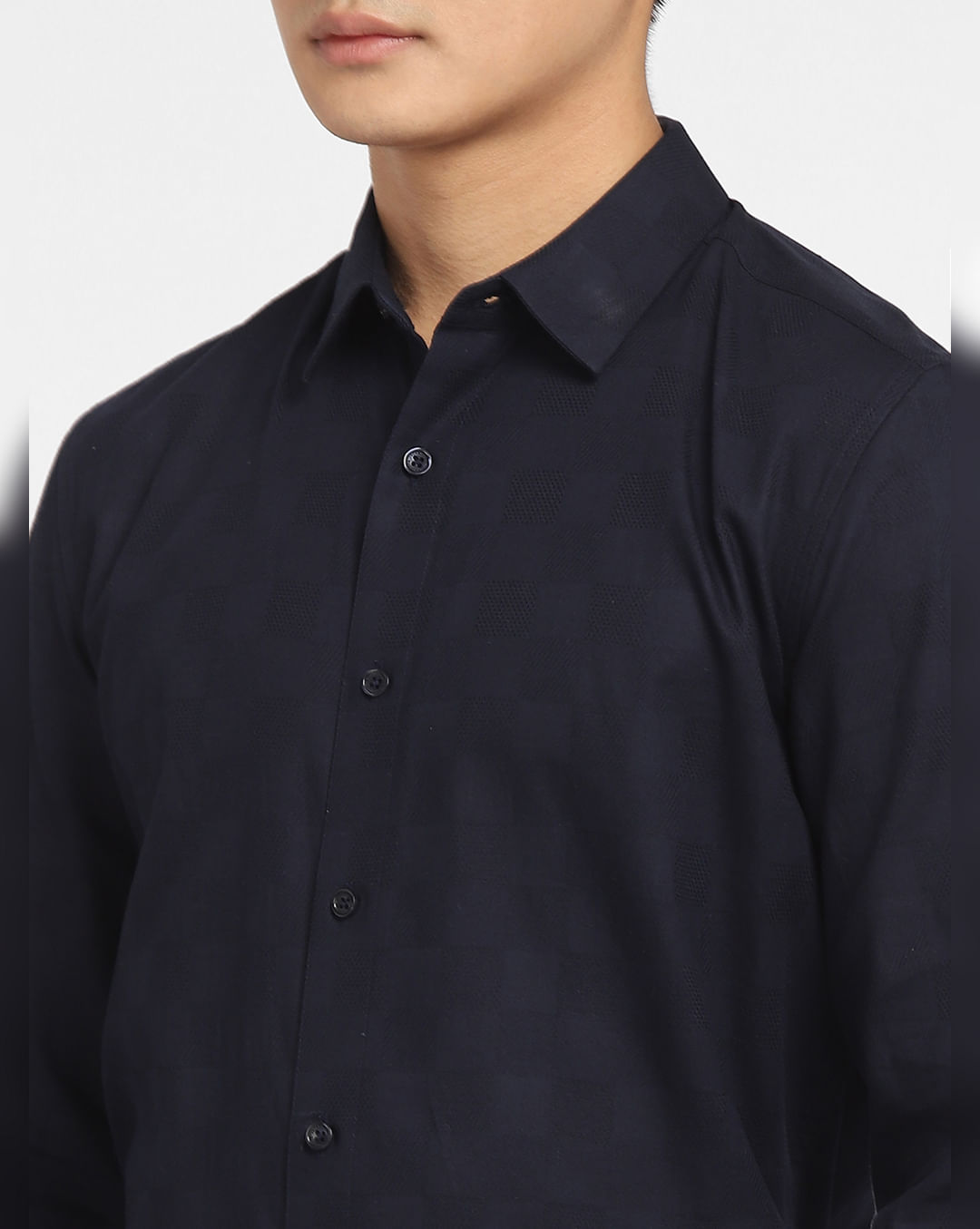 Buy Navy Blue Printed Full Sleeves Shirt for Men