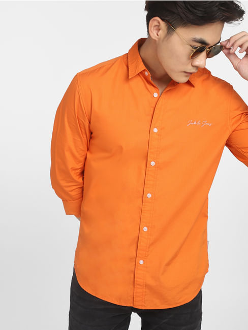 Orange Logo Print Full Sleeves Shirt