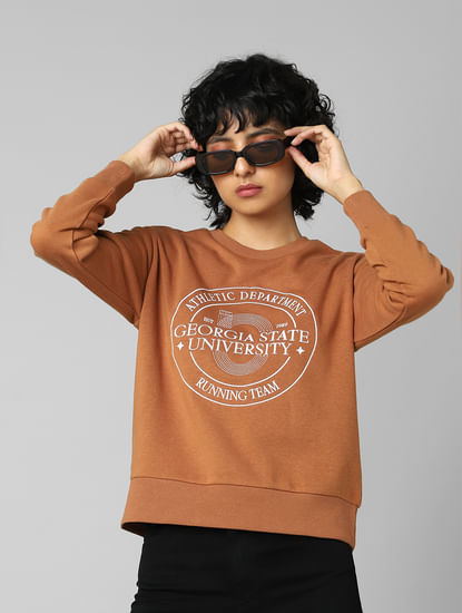 Brown Embroidered Print Sweatshirt