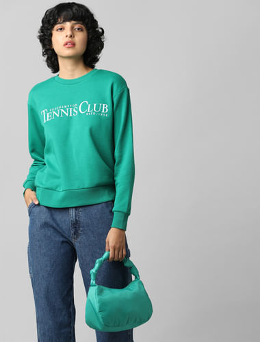 Green Embroidered Print Sweatshirt