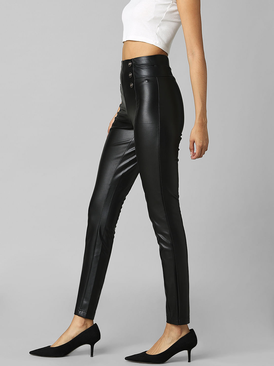 NAKD high waisted flared fauxleather pants in black  ASOS