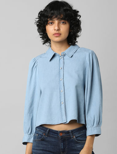 Blue Puff Sleeves Denim Shirt