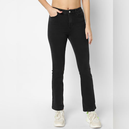 Black High Rise Flared Jeans