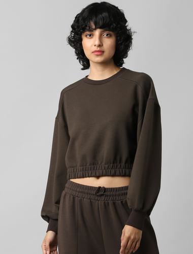 Dark Brown Cropped Co-ord Sweatshirt