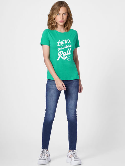 Green Slogan Print T-shirt
