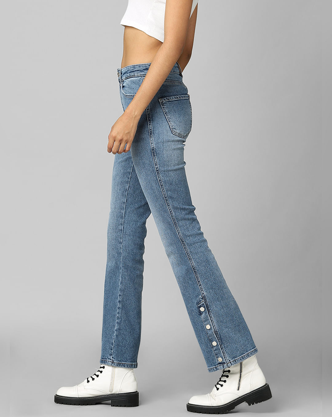Buy Blue High Rise Slit Button Flared Jeans For Women Online - ONLY