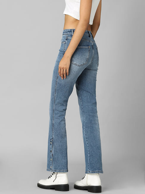 Buy Blue High Rise Slit Button Flared Jeans For Women Online - ONLY