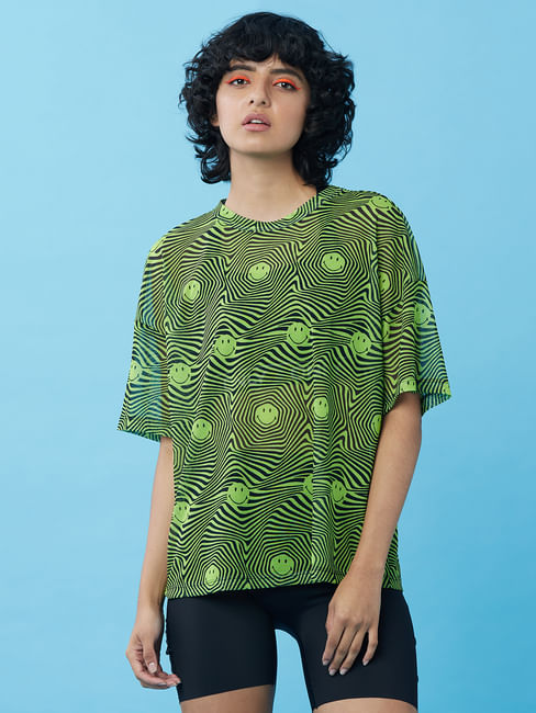 Only X Smiley® Green Printed Mesh Top