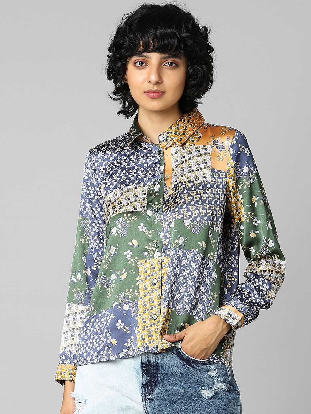 Buy Multi Colour Printed Satin Shirt for Women Girl