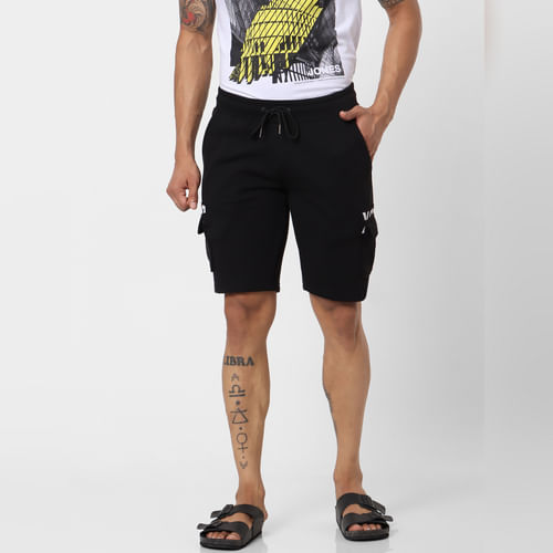 JACK&JONES Black Mid Rise Patch Pocket Shorts