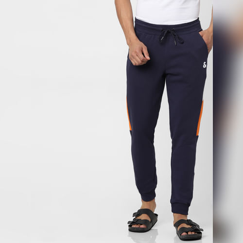 JACK&JONES Dark Blue Mid Rise Colourblocked Sweatpants
