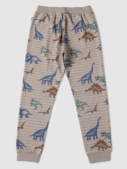 Boys Grey Striped Dinosaur Print Sweatpants