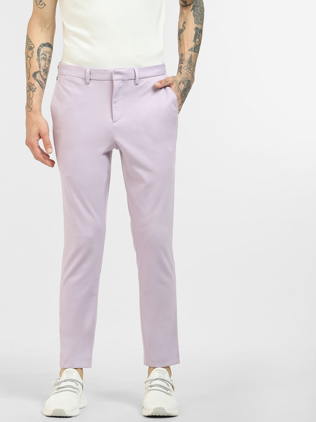 Jack  Jones Casual Trousers  Buy Jack  Jones Navy Blue Mid Rise Striped  Pants 28 OnlineNykaa fashion