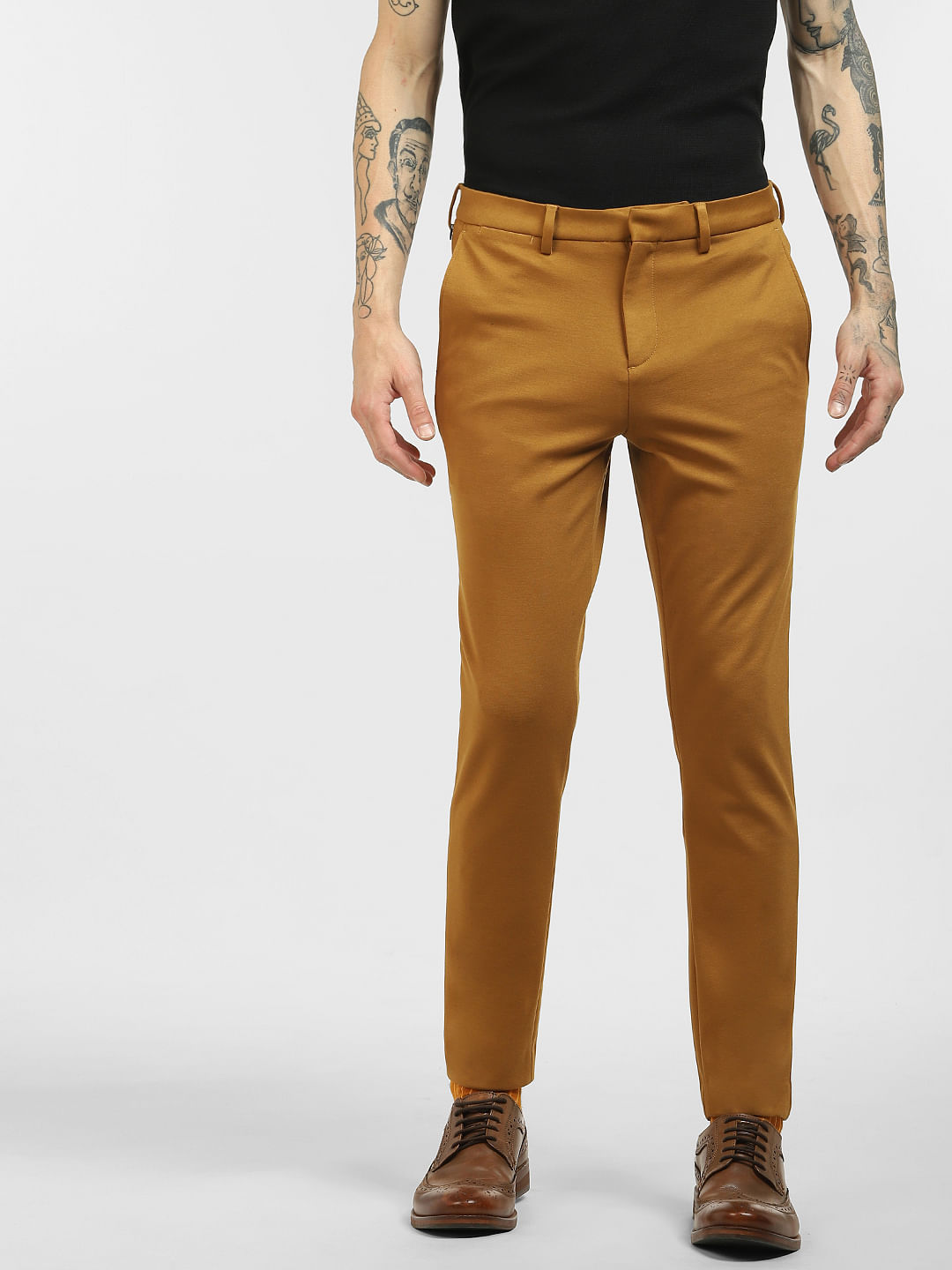 Buy Brown Solid Cotton Stretch Chino Pant for Men Online India  tbase