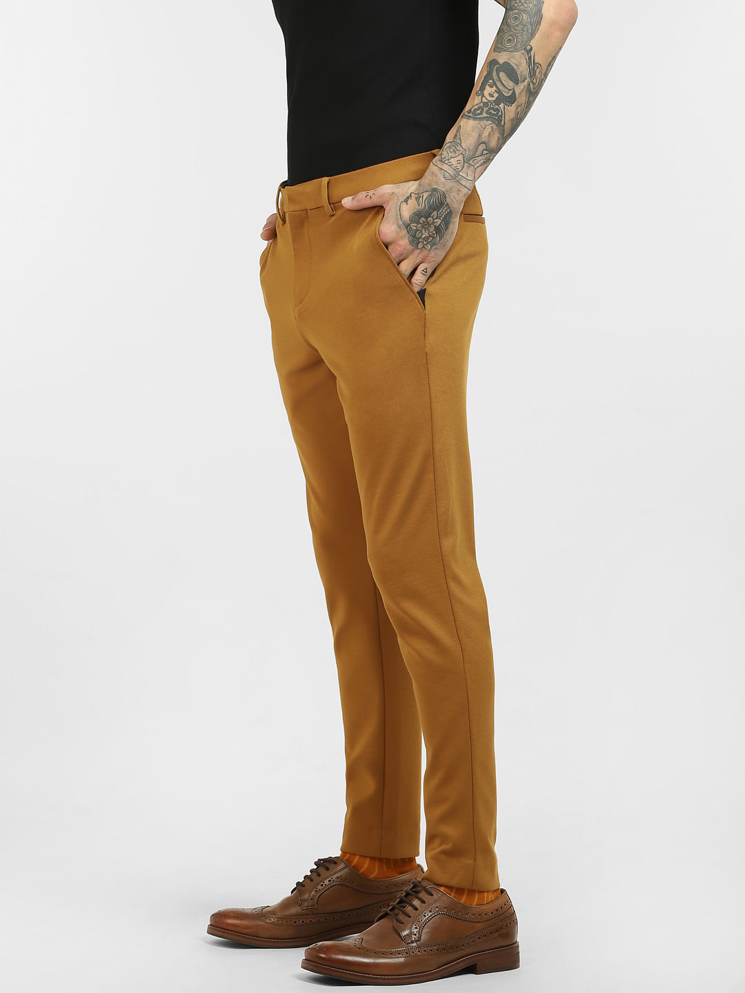 Buy Linen Club Brown Regular Fit Flat Front Trousers for Mens Online   Tata CLiQ