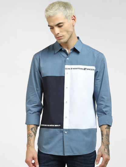 Blue Colourblocked Shirt