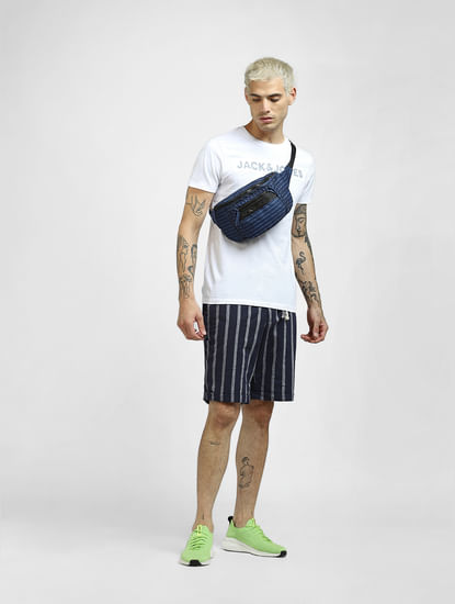 Blue Striped Linen Shorts