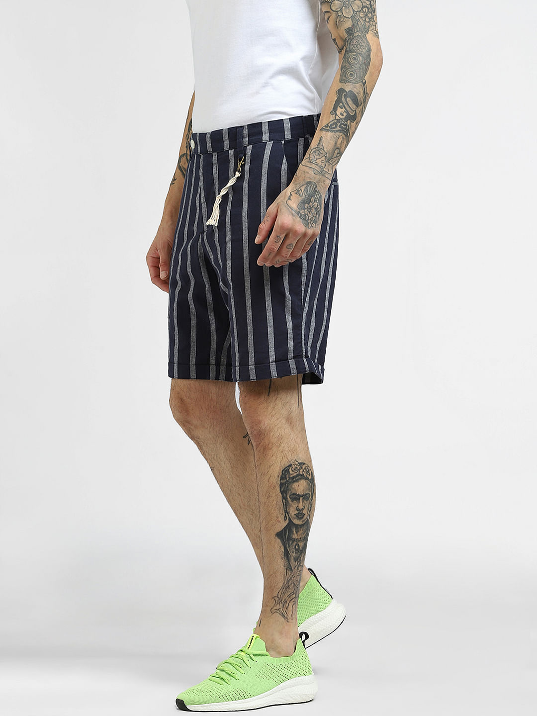 Buy Blue Striped Linen Shorts for Men