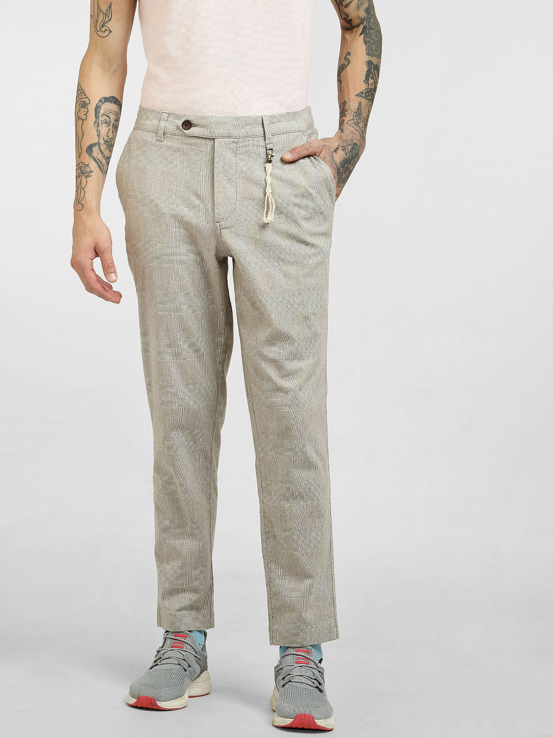 Buy Men Grey Super Slim Fit Check Flat Front Formal Trousers Online -  858596 | Louis Philippe