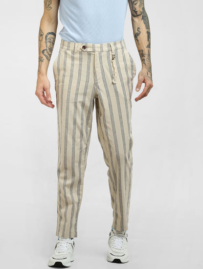 Beige  Striped Pants