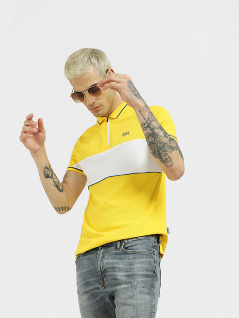 Yellow Colourblocked Polo T-shirt