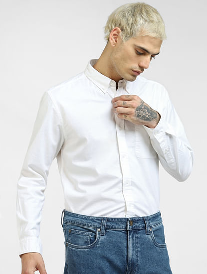 White Full Sleeves Cotton Shirt