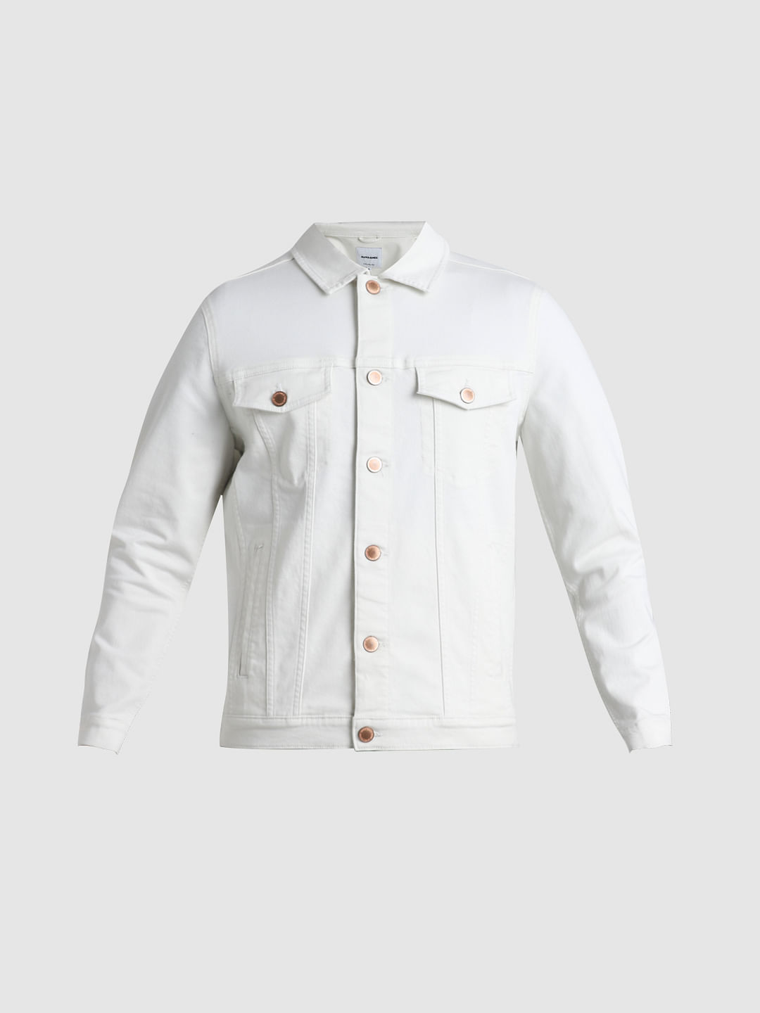White Trucker Cotton Denim Jacket with Badges | GRFSDJ-432 | Cilory.com
