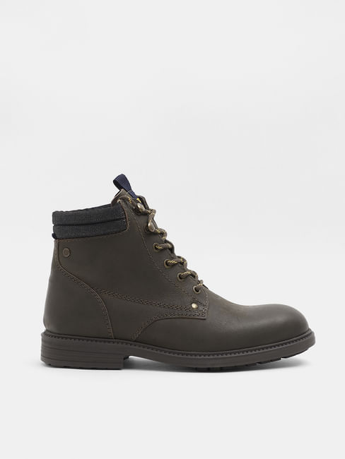 Olive High-Top Leather Boots