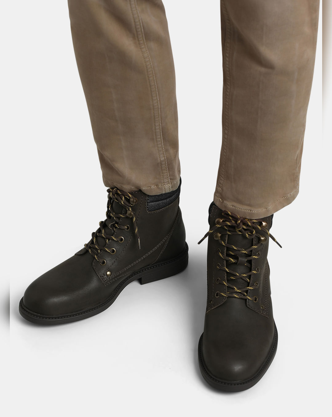 Olive High-Top Leather Boots