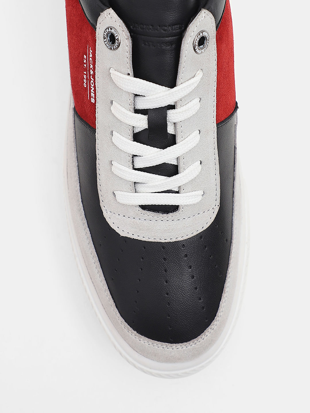 Black Colourblocked Leather Sneakers