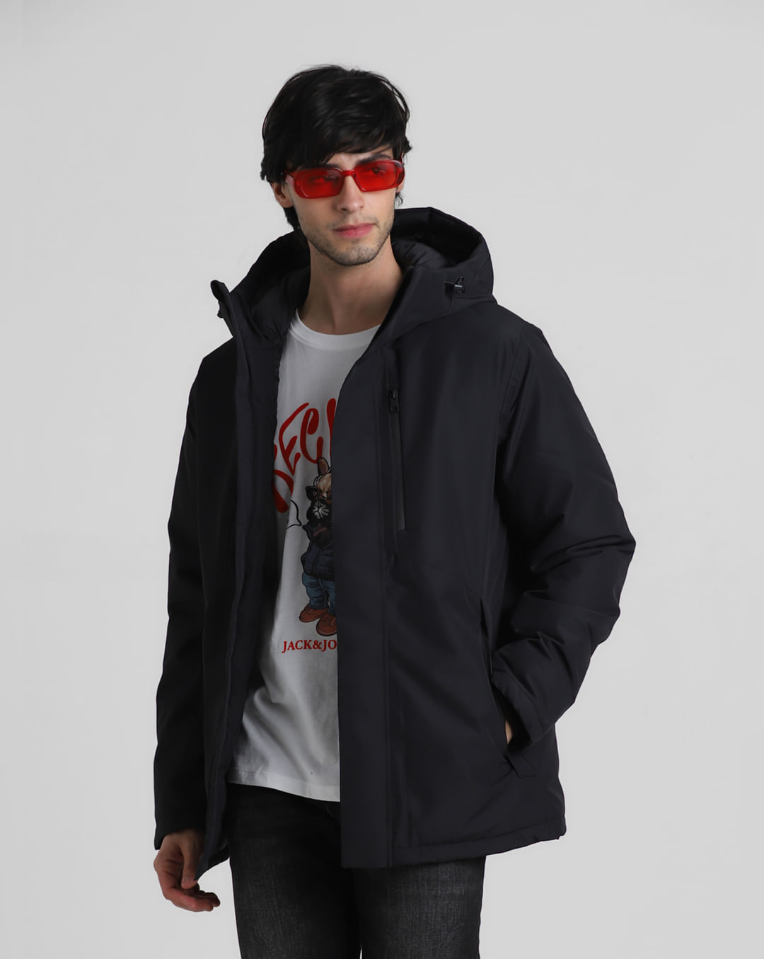 Black Hooded Jacket For Men - JACK&JONES