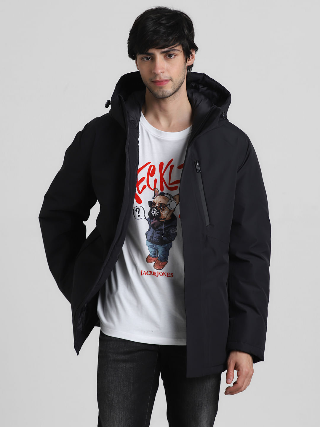 Black Hooded Jacket For Men - JACK&JONES