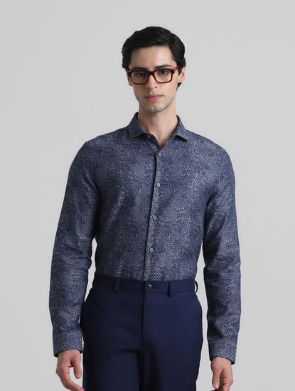 Blue Abstract Print Jacquard Shirt