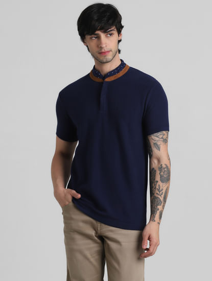 Blue Indigo Dyed Polo Knit T-shirt