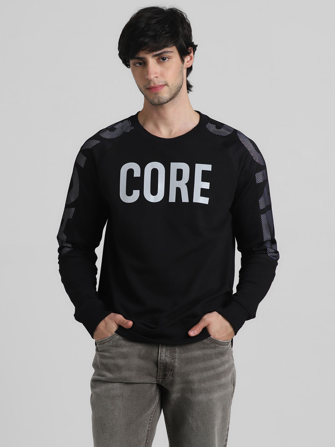 Black mesh outlet sweatshirt