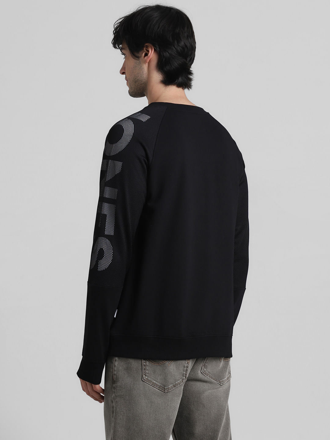 Black Logo Print Mesh Sweatshirt