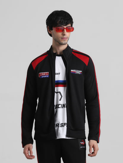 URBAN RACERS by Black Colourblocked Zip-Up Sweatshirt