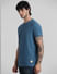 Blue Jacquard Crew Neck T-shirt_409542+2