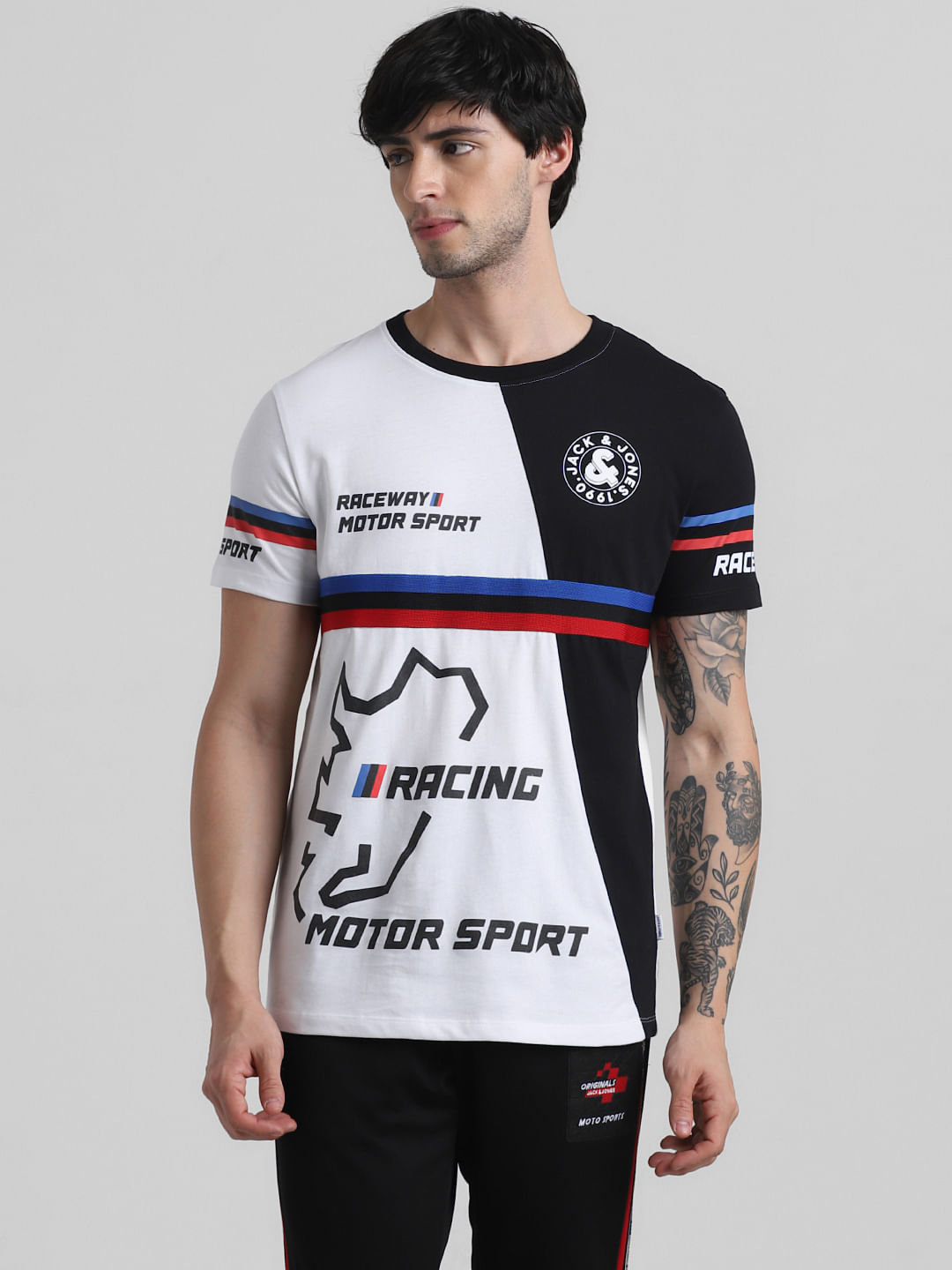 URBAN RACERS by White Colourblocked T-shirt|270823801-Cloud-Dancer